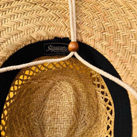 Signatures Tan Straw Hat with Floral Band & String Neck Tie Sunhat - Picture 9 of 13